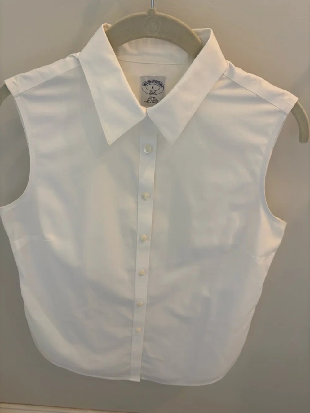 Brooks Brothers White Fitted Non-Iron Stretch Cotton Sleeveless Dress Shirt - Picture 10 of 11